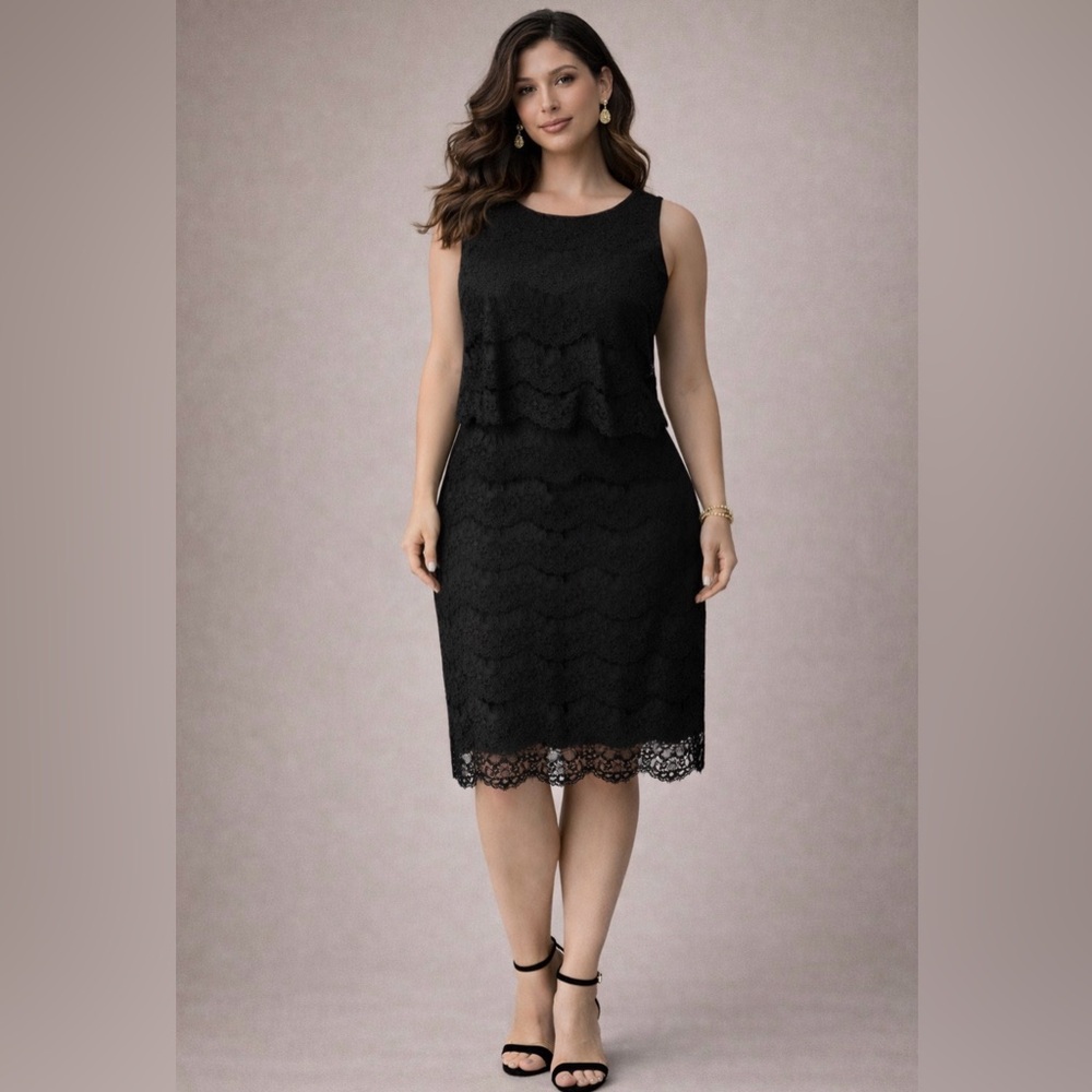 Anne Klein Dress 14 Black Stretch Lace Sleeveless Sheath Career Church
